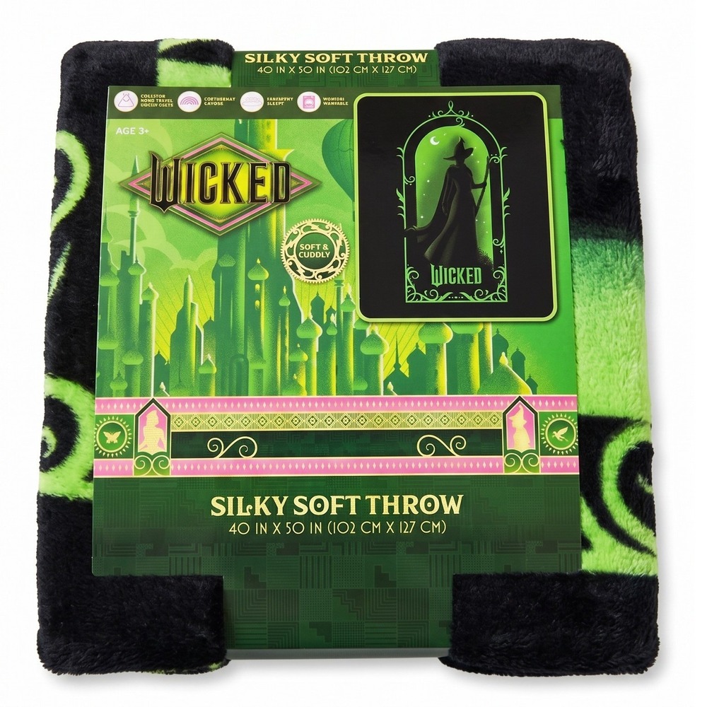 Wicked Lady Magic Elphaba Silky Soft Throw Blanket Green Black 40x50 Halloween